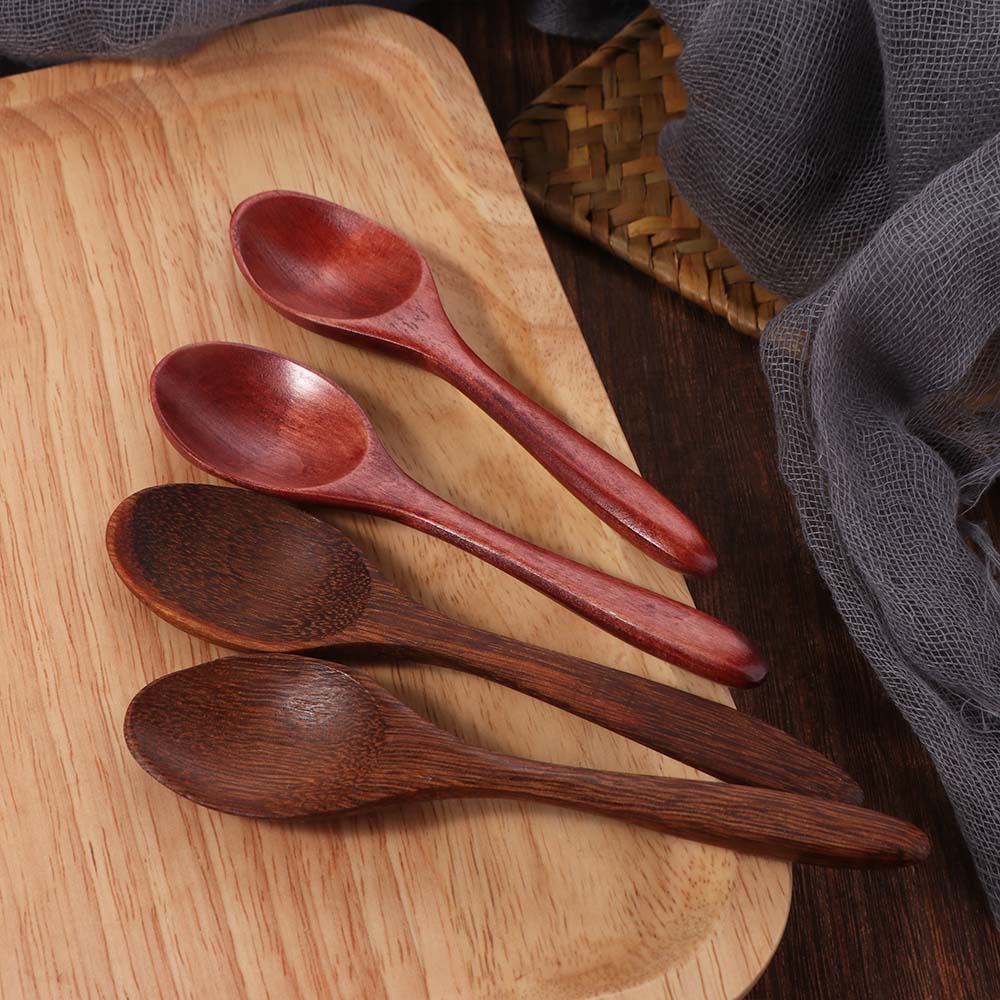 5pcs Japanese Wooden Stirring Spoon Anti-Scald Teaspoon Kitchen Utensils Mixing Spoon Soup