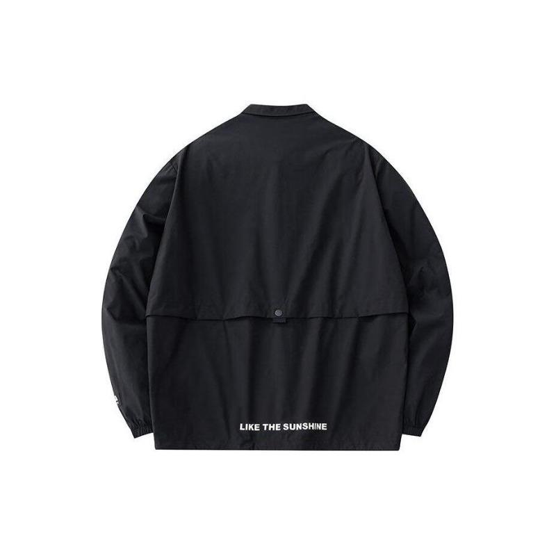 Anta Solid Color Single-Breasted Lapel Long Sleeve Jacket Unisex Jacket Black 172428603-1