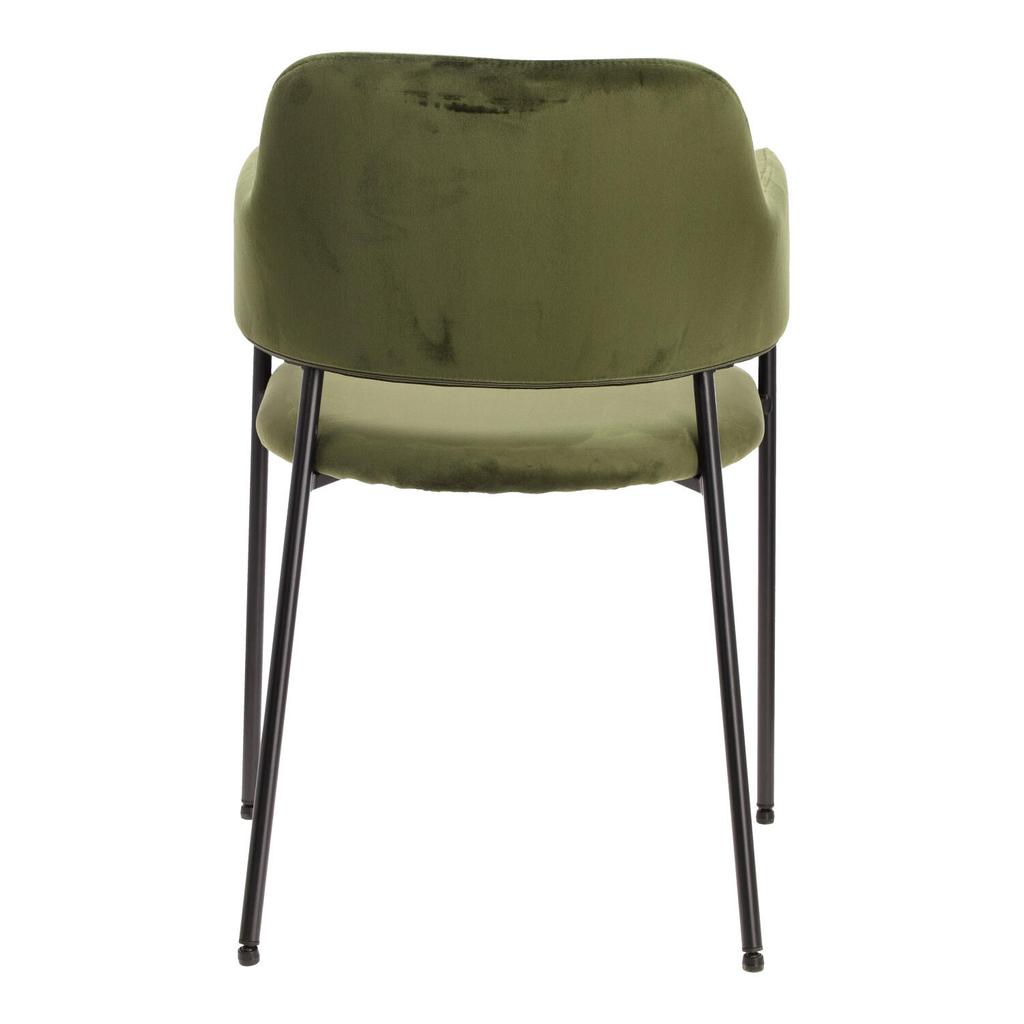 Lima Green Velvet Chair With Armrests And Black Legs