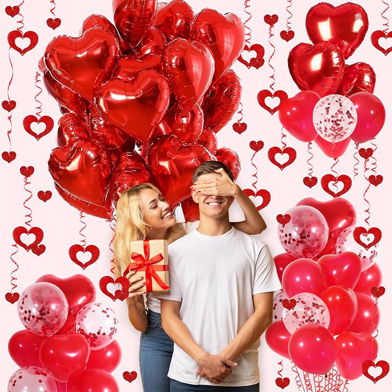 50 5/10/18/32inch Foil Red Heart Balloons Valentine's Day Romantic Atmosphere Scene Decor Birthday Anniversary Background