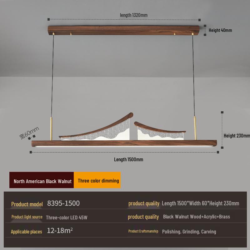 Zen Designer Tea Room Chandelier with Black Walnut and Copper