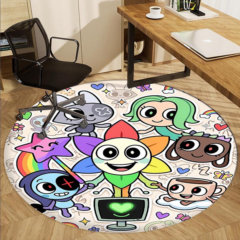 Dandy's World Pattern Round Rug, Indoor/Outdoor Mat, for Picnic, Gameroom, Bedroom, Office, Living Room, Home Decor Carpet, Birthday Gift