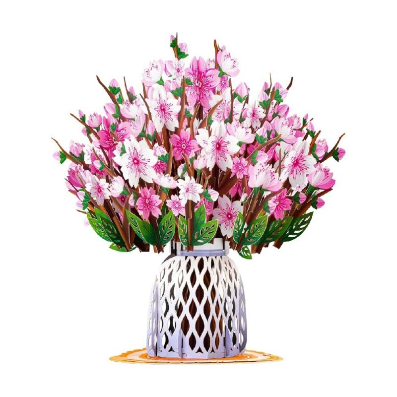 

Elegant Handcrafts 3D Standing Card with Blooming Flowers And Leaf Great For Gifting and Spring Holiday Decoration 1