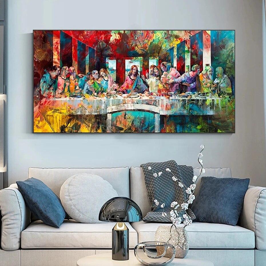 Graffiti-Kunst, Letztes Abendmahl von Da Vinci, Gemälde, Leinwanddruck, moderne Wandkunst, Bild, Pop-Art, HD-Poster für Wohnzimmerdekoration, ohne Rahmen