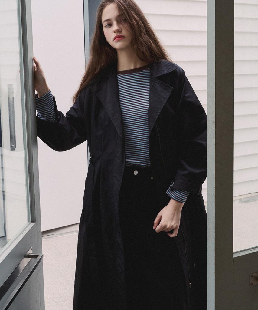 LUSIDA Ripian Belt Long Trench Dress Jacket_2 Colors