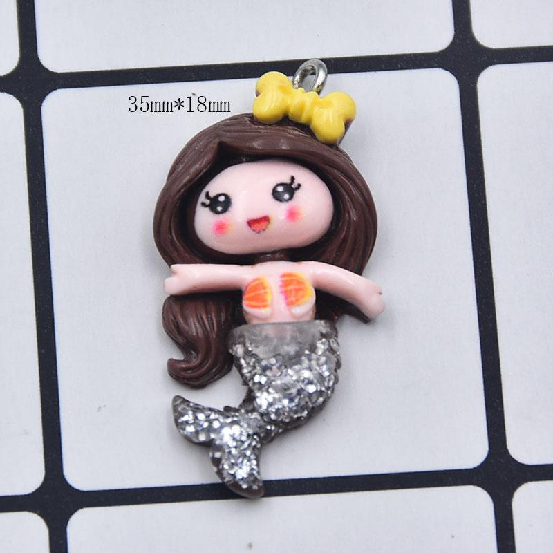 Colorful Resin Glitter Mermaid Girl Cartoon Doll Keychain Pendant DIY Jewelry Accessories