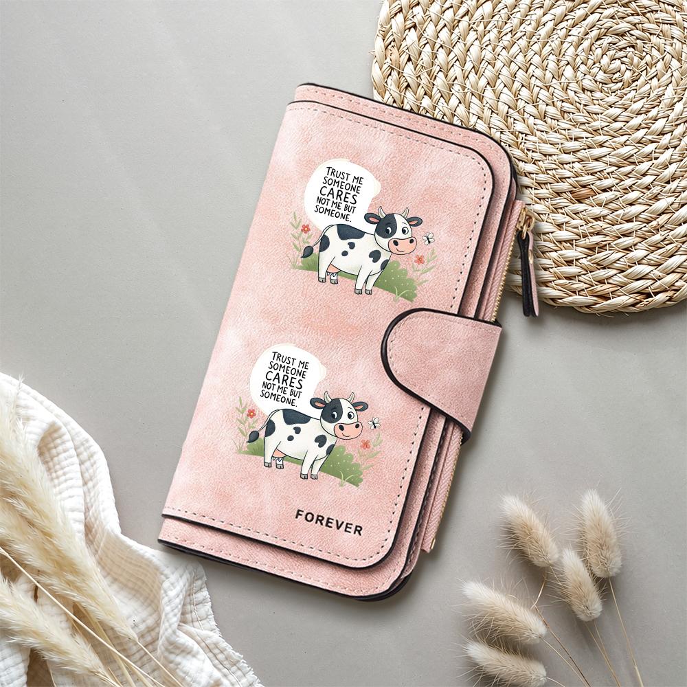 Cute Cow Printed Long Wallet Fashion Casual Card Holder Portable Faux Leather Purse for Women