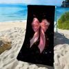 Cute Cartoon Pink Bow Print Beach Towel Kawaii Star Heart Pattern Towel Soft Absorbent Quick Dry Beach Blanket