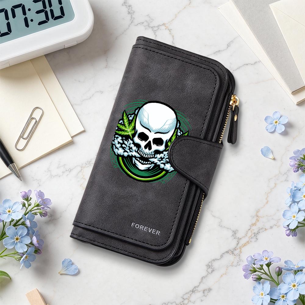Cool Skull Print Wallet Card Holder Long Purse Forever Style