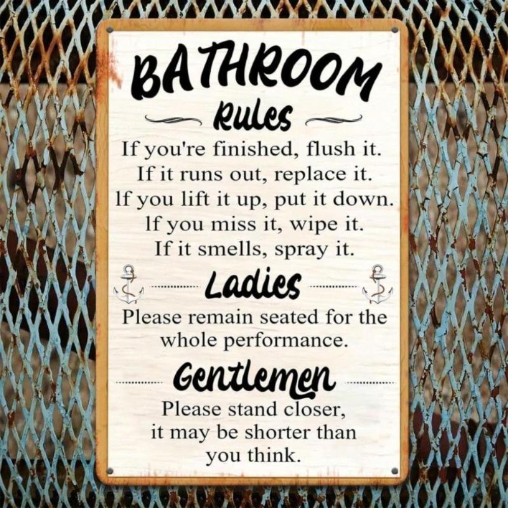 Vintage Bathroom Rules Metal Sign Retro Wall Decor Iron Tin Art Home Cafe Office