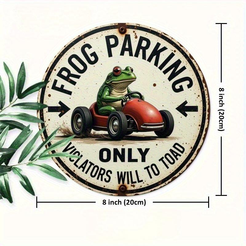 

2d Flat 20*20cm Retro Style Circular Wooden Frog Parking Sign, Fantasy Cartoon Frog Driving Red Car Design, Wall Decor for Homes, Offices, Cafes, Bars 20*20cm