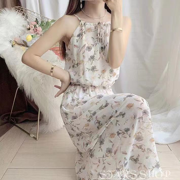 

Шифоновая солнцезащитная одежда, юбка на подтяжках, цветочное платье, женское модное элегантное облегающее летнее длинное платье без рукавов S