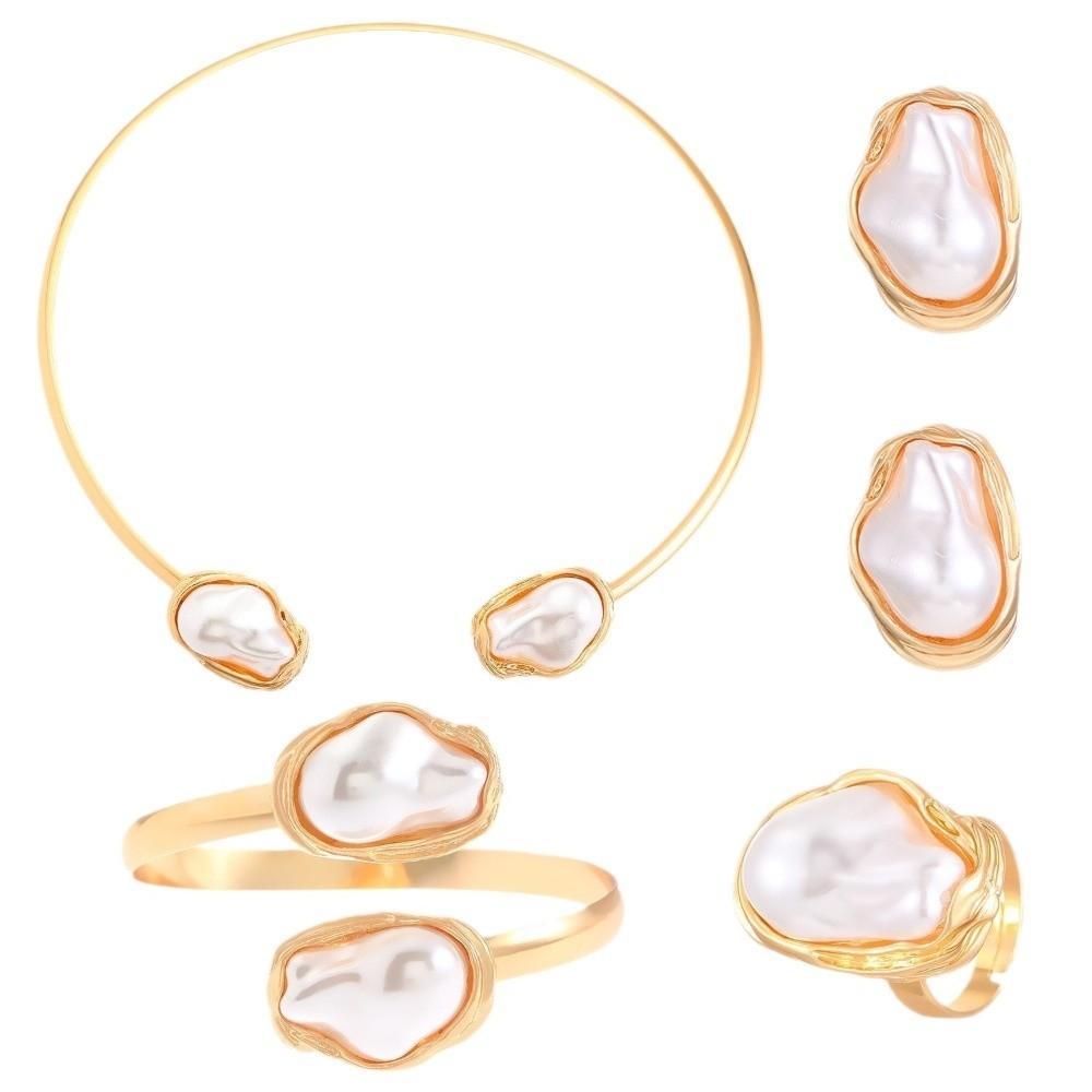 5pcs/set Imitation Pearl Clavicle Jewelry Set Punk Style Choker Necklace Set  Women Jewelry