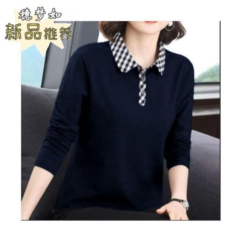 T-shirt Women's Long-sleeved Autumn T-shirt Loose Large Size Middle-aged Slim Casual Sports Lapel POLO Shirt