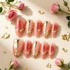 Exquisite American Pink Rose Almond Wearable Nails with Gilded Flowers & Pearls