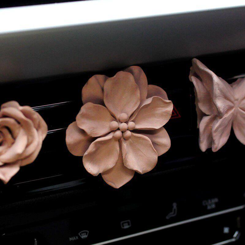 Retro Flower Car Air Outlet Aromatherapy Fancy Niche Style Camellia Car Vent Fragrant Stone Aroma Diffuser
