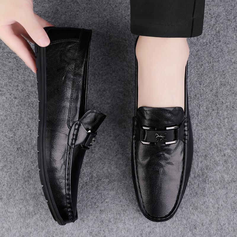 Loafers men's shoes leather overalls Doudou shoes casual shoes Korean version lazy driving shoes one pedal driver shoes