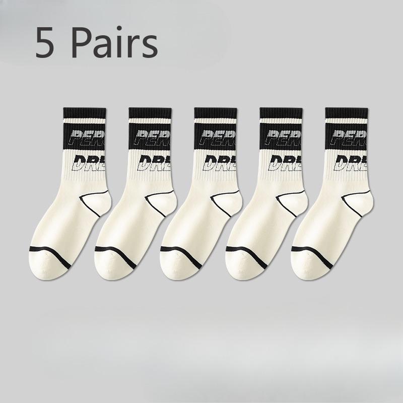 5 Pairs of Basketball Socks Men's Mid-calf Durable Spring and Summer Thin Long Cotton Anti-odour Sweat-absorbing Student Sports Socks Men's Models