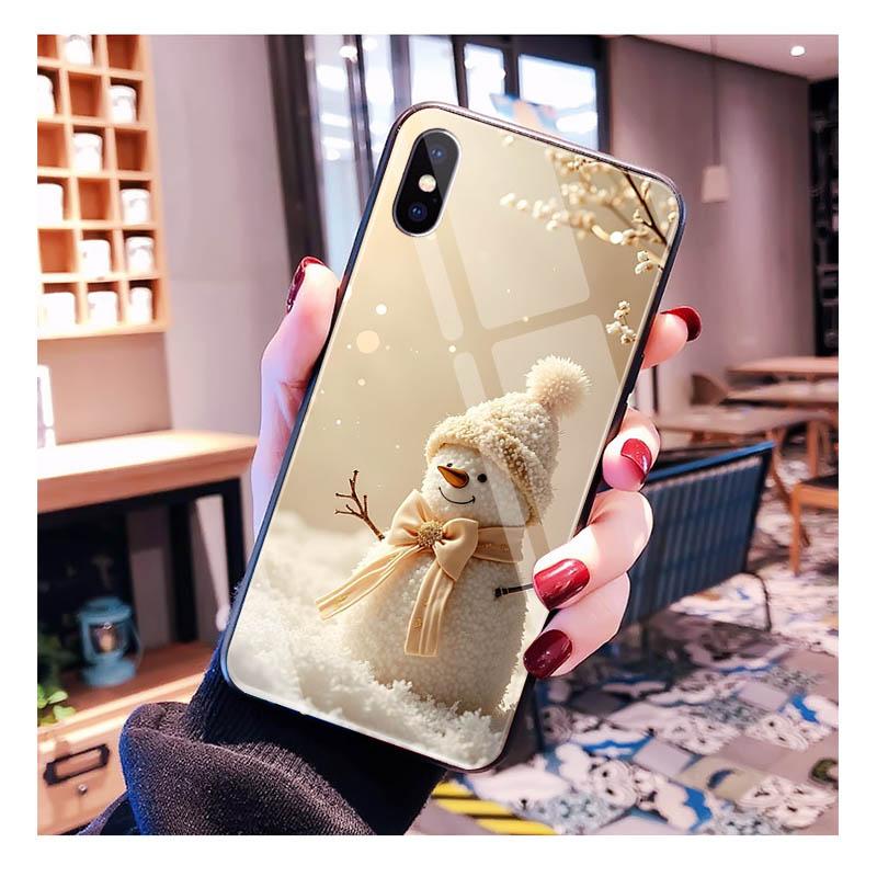 Glass phone case For Samsung S25 S24 S23 S22 Ultra S24 Plus A55 A16 A54 A15 A56 A36 S25 FE Christmas Snowman
