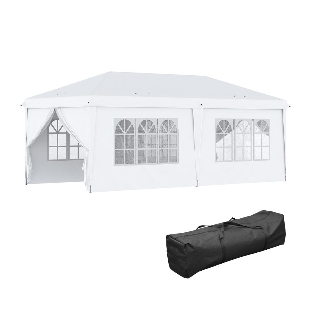 3x6m Pop-Up Gazebo, with Curtain Walls and Windows, White
