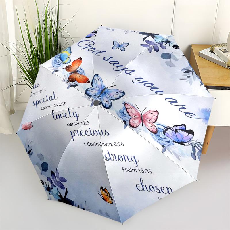

Butterflies, Flowers Themed Automatic Opening and Closing Umbrella, Compact Travel Umbrella, Lightweight and Portable, Suitable for Beach Co