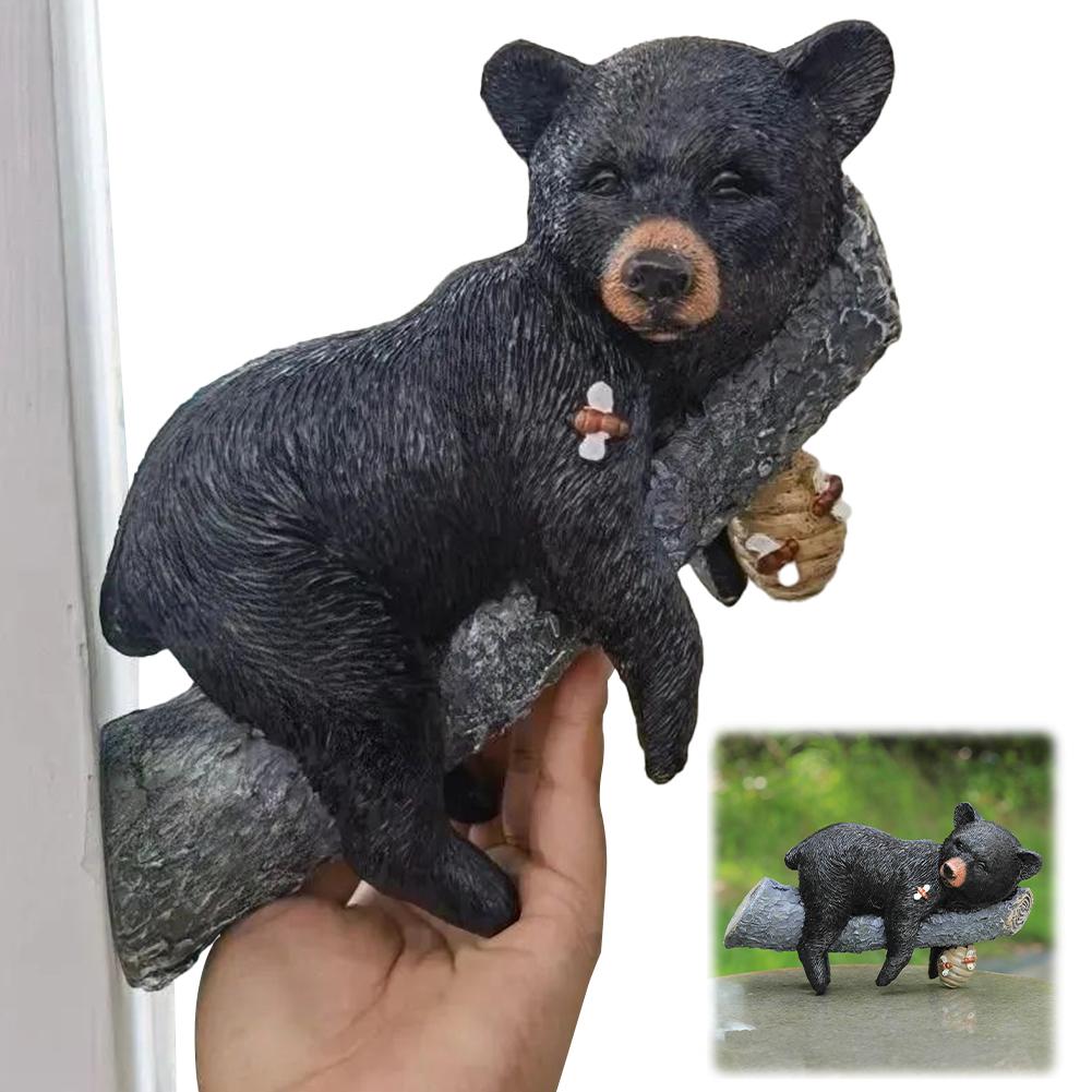Black Bear Cub Statue Cub Napping & Hanging Out Faces Figurine Resin Funny Baby Bear Statue Black Bear Cub Tree-Mounted Ornament