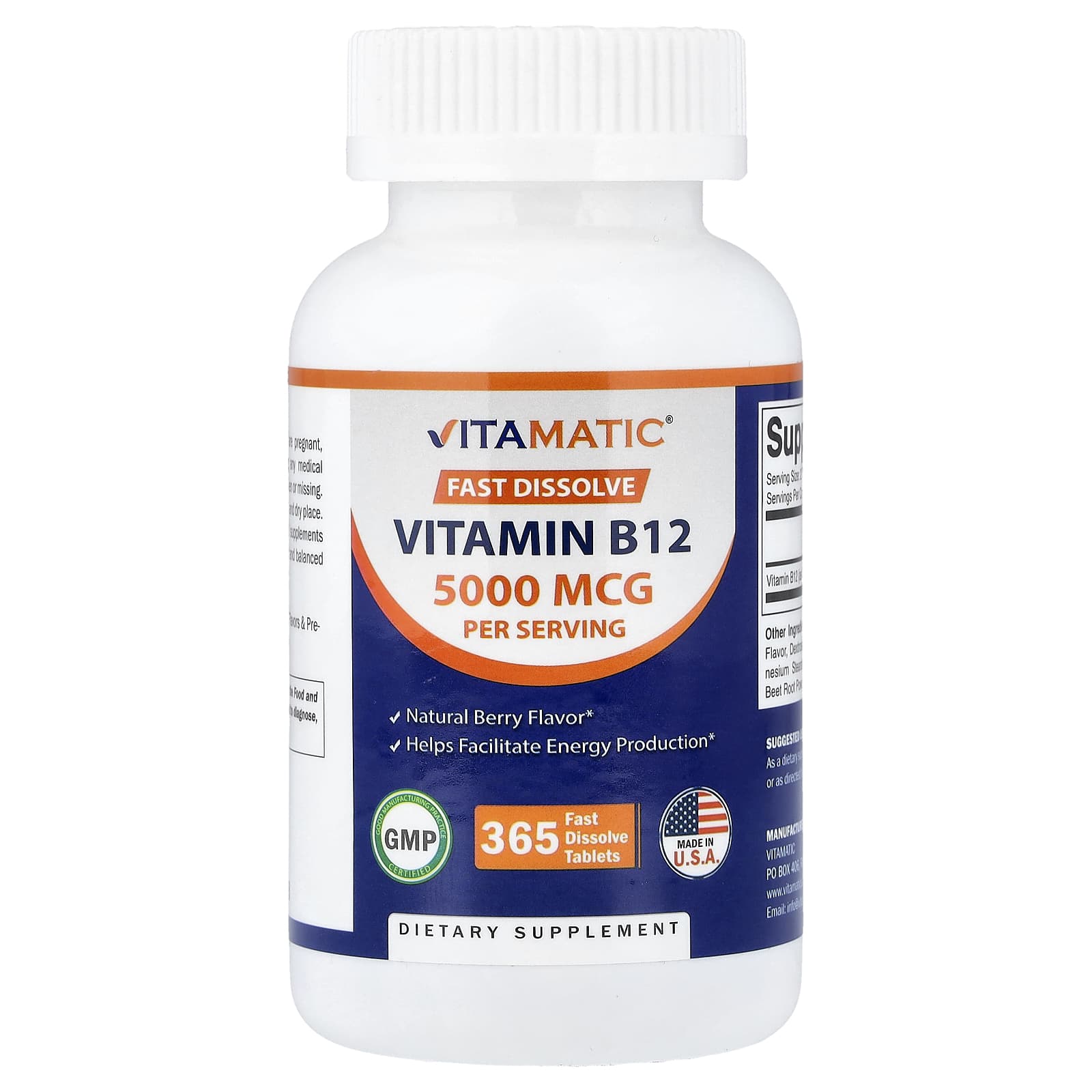 

Vitamatic, Vitamin B12, Natural Berry, 5,000 mcg, 365 Rapid-Dissolving Tablets (2,500 mcg per tablet)