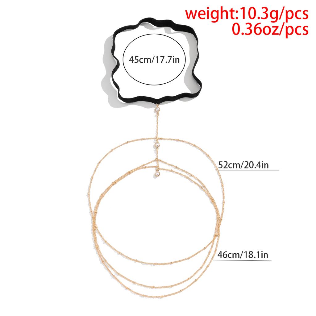 IngeSight.Z Sexy Multilayer Tassel Pearl Clip Bead Leg Chain for Women Simple Adjustable Elastic Thigh Chain Beach Body Jewelry
