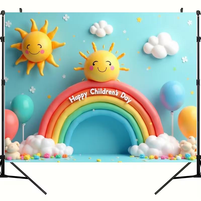 Kids Rainbow 2D Backdrop, Happy Children's Day Party Photo Background