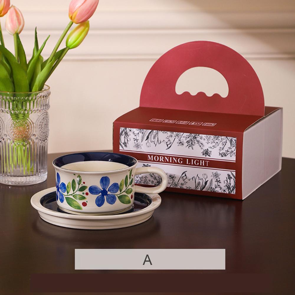 Vintage Pattern Ceramic Cup Saucer Set Floral Print Coffee Mug Colorful Drinkware Retro Style Unique Design for Home Tableware