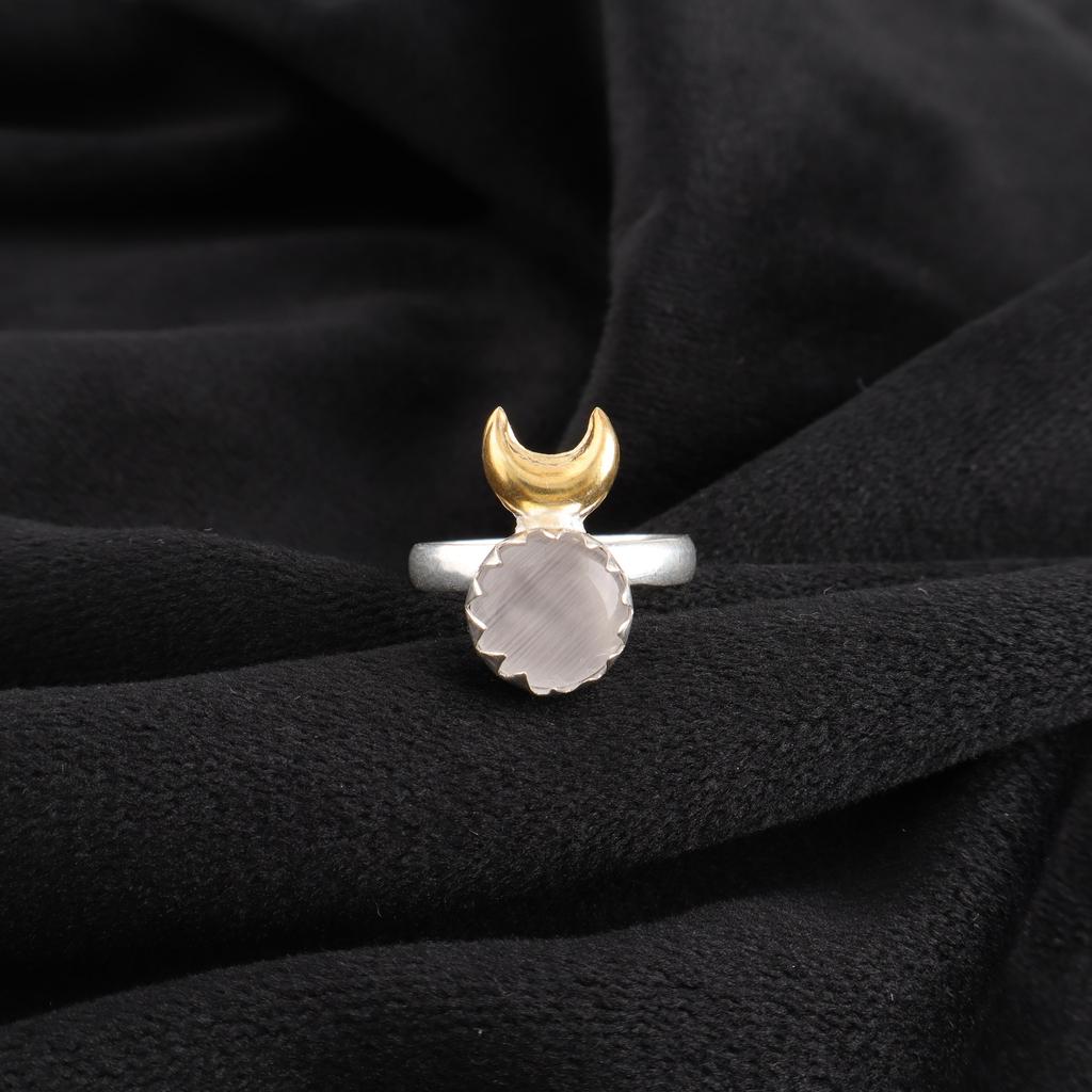 Selenite 925 Solid Sterling Silver Jewelry, Handmade Gemstone Jewelry Ring For Memorial Day