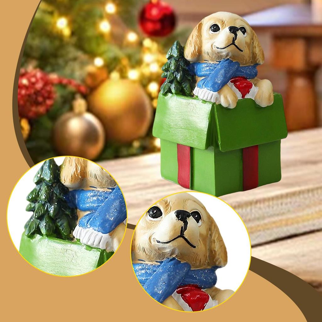 Miniature Chrismas Dog Figurine Collectible Decorative Christmas Decorations Resin Sculpture for Indoor Home Decor Xmas Desktop