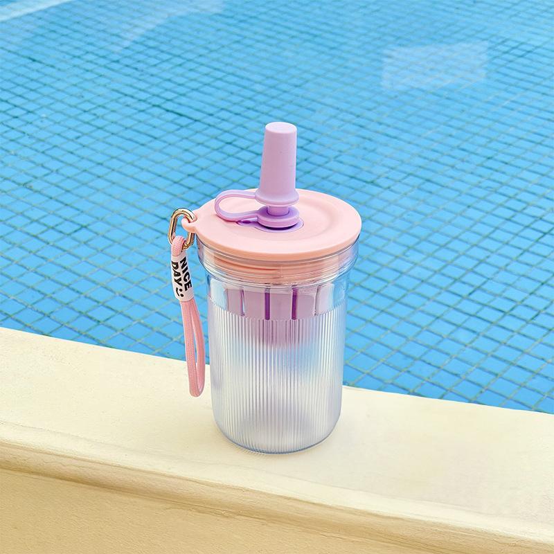 16.3oz Colorful Water Cup With Tea Infuser Straw Portable Outdoor Sports Bottle With Lanyard Isolating Chamber Design for Summer