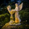 Solar Resin Angel Statue with LED Light Fairy Garden Pond Decoration for Outdoor Patio Yard Fountain Sculpture