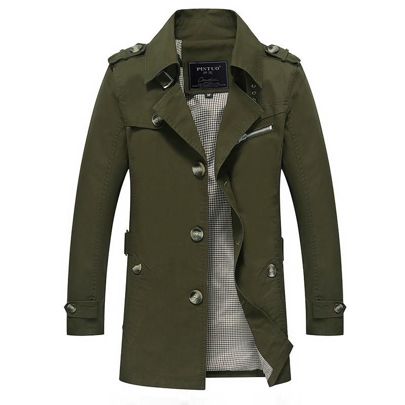 

2026 Men s Pure Cotton Mid-Length Casual Trench Coat, Plus Size Jacket, Work Overcoat 5XL