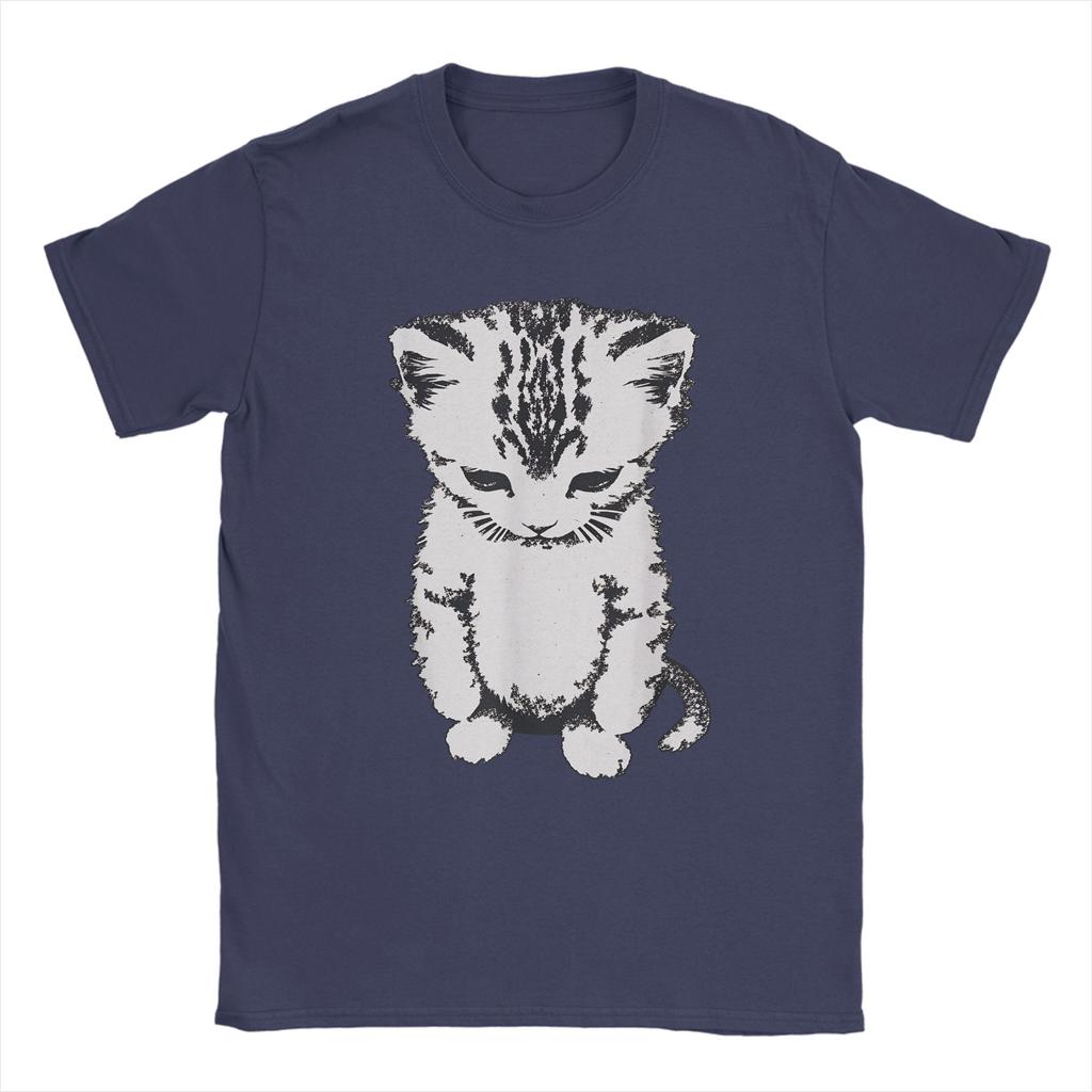 Mens Funny Sad Cat Meme T Shirts Pure Cotton Clothing Novelty Short Sleeve Crewneck Tees Party TShirts
