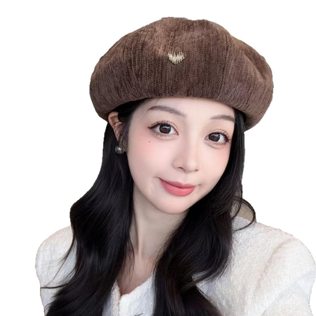Autumn and Winter New Retro Literary Beret Hat for Women Korean Version Versatile Face-showing Little Painter Hat  Fashionable Love Pumpkin Hat