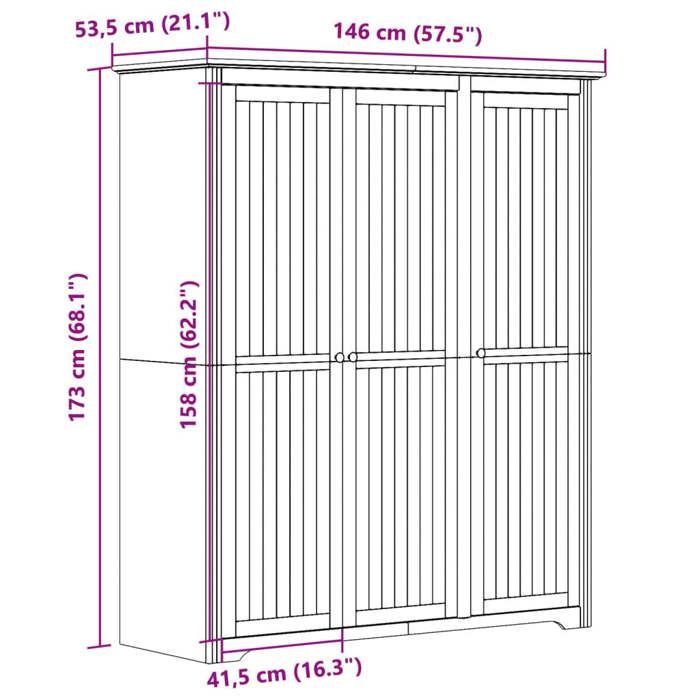 VidaXL Garde-robe, Armoire à Vêtements, Placard de Vêtements, Meuble de Rangement, Organisateur de Chambre, Gris Bois Massif 355064