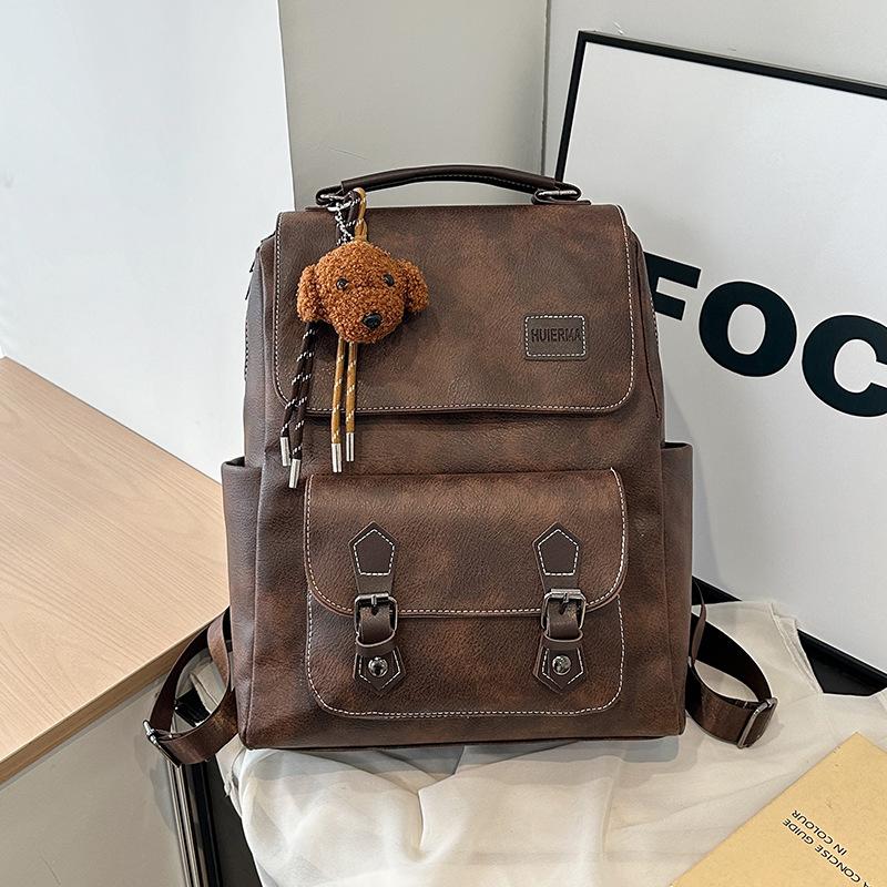

Fashion Large-capacity Backpack Women s New Versatile College Student Schoolbag Travel Backpack no pendant коричневий