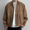Herrjacka i Amerikansk Retro-stil med Mockasulor och Ståkrage - Casual Lös Passform, Enfärgad, Ytterplagg Hösten 2025