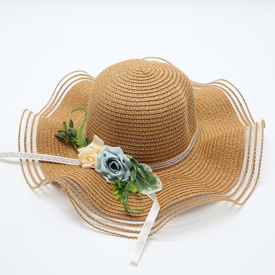 New Grass Hat Women's Summer Big Edge Sunshade Beach Hat Foldable Luxury Flower Sun Hat Big Brim