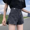 Ladies's Summer Korean Harajuku Edition American Retro Fashion Denim Shorts Design Zipper Y2K Loose Wide Leg Shorts Black Blue