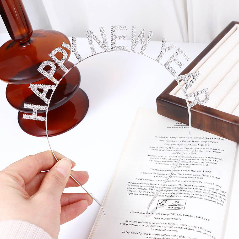 New Year Gift Zinc Zinc Alloy HAPPY NEW YEAR Headband Rhinestone Crown Female Jewelry Korean Style Hair Hoop