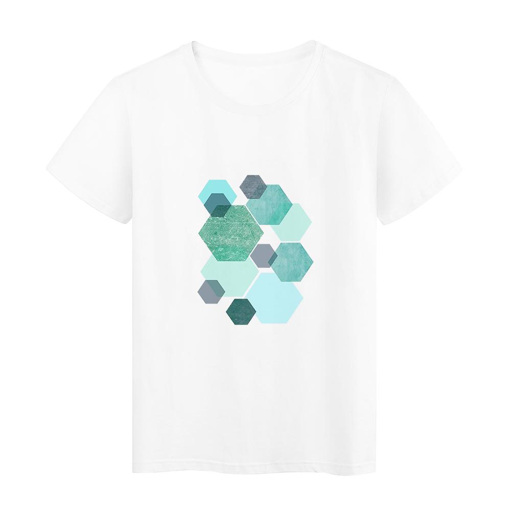 Aesthetic Geometry Graphic Harajuku Tshirts Fashion Simplicity Art Women T Shirt Casual Round Neck T Shirts