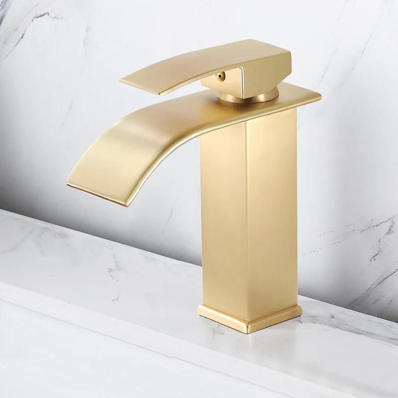 Black Waterfall Bathroom Basin Faucet Waterfall Spout Vanity Sink Mixer Tap Brush Gold Sink Faucet Tall short Style Chrome Gray