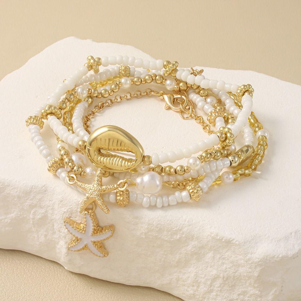 

Sea Shell Rice Beads Bracelet Set Rice Bead Bohemian Bracelet Starfish Pendant Bracelets Women Style 1