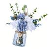 Artificial Flowers with Glass Vase Anti Wilting Anti Fading Realistic Faux Roses for Home Living Room Decor White Blue