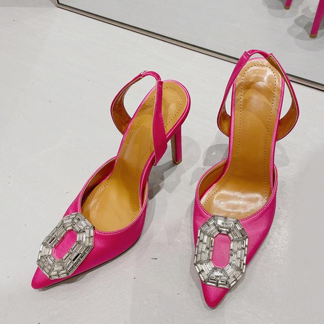 

Модные женские туфли-лодочки с пряжкой и кристаллами, удобные шелковые туфли высокого качества с острым носком и пяткой на пятке, вечерние туфли на шпильке для банкета 40