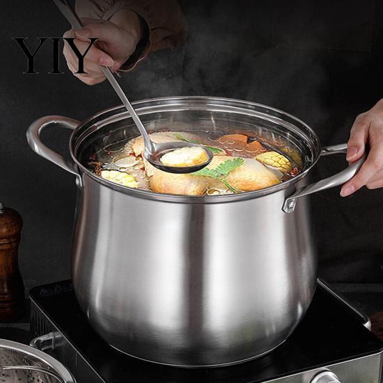 Rust Resistant Kitchenware Extra Tall Stainless Steel Soup Pot with Lid, Durable Kitchen Professional Home Maker Cookware Anti-Scalding Handles, Large