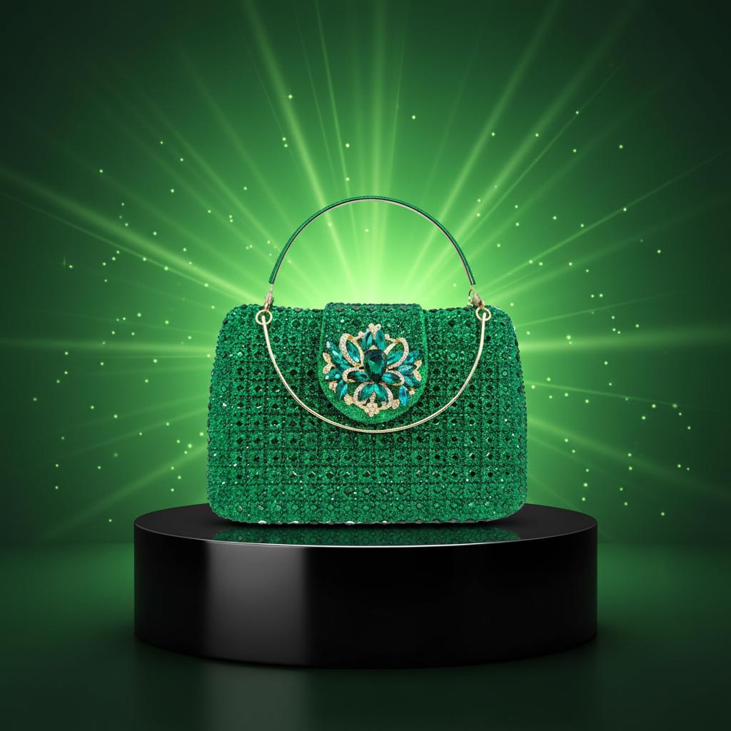 2026 High Stand Rhinestone Clutch Bag Diamond-Embellished Plaid Pattern Fully Embellished Magnetic Clasp New Women's Evening Bag